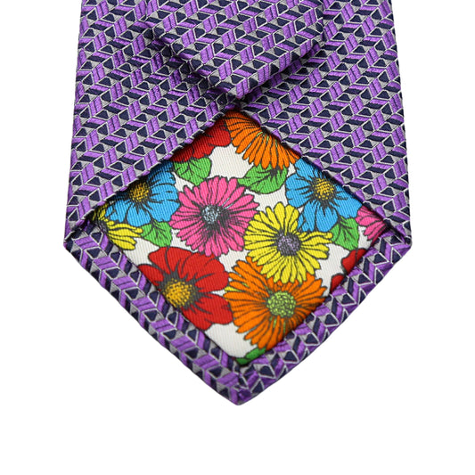 Purple Mens Italian Pure Silk Geometric Neck Ties