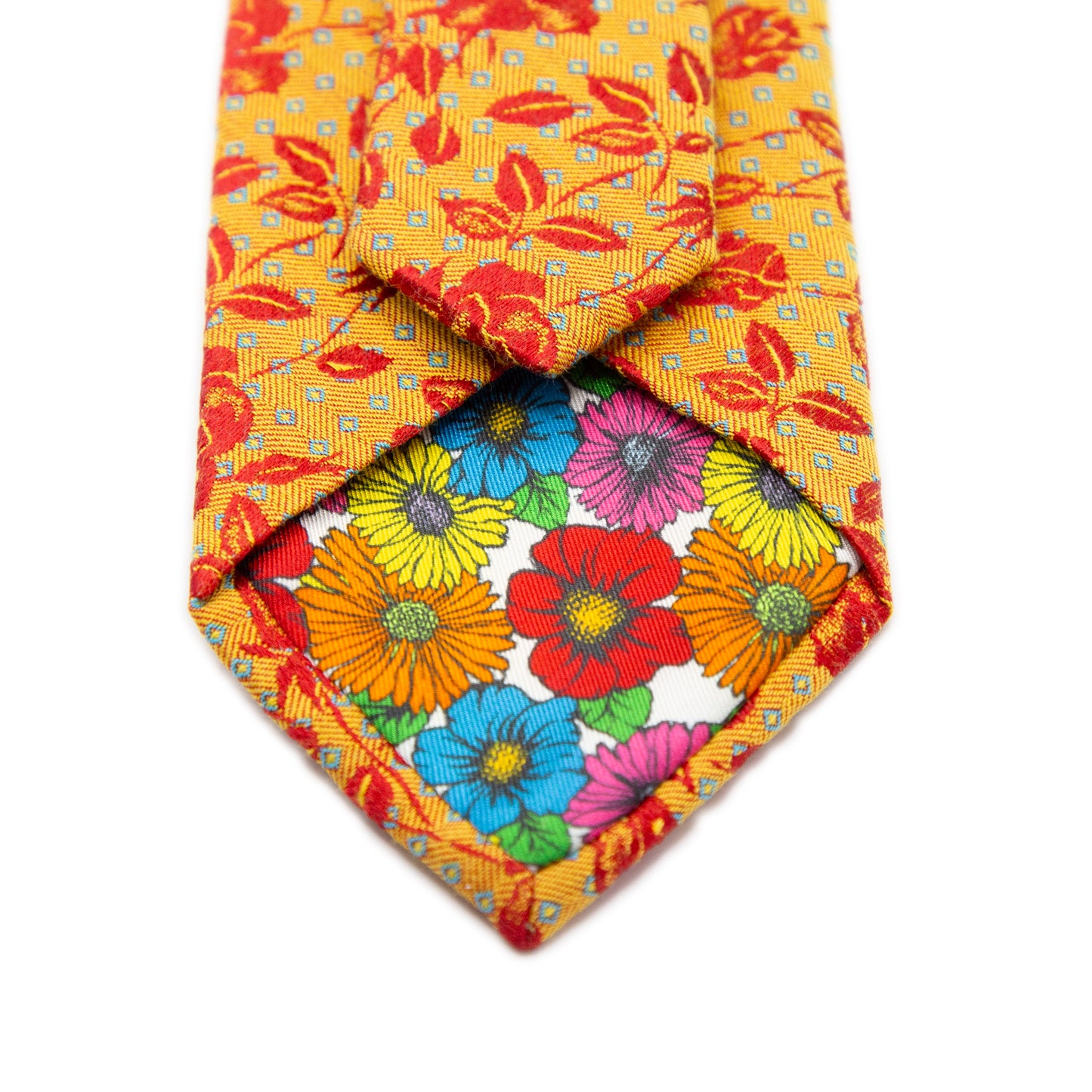 Gold/Orange Mens Italian Floral Silk Neck Tie
