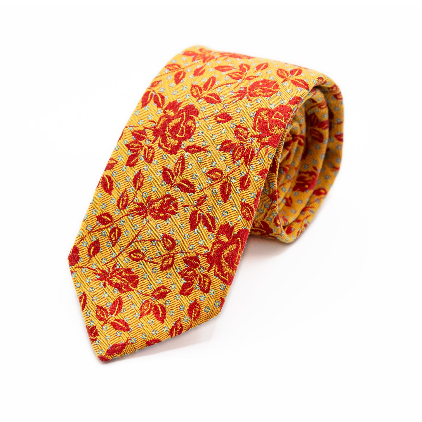 Gold/Orange Mens Italian Floral Silk Neck Tie