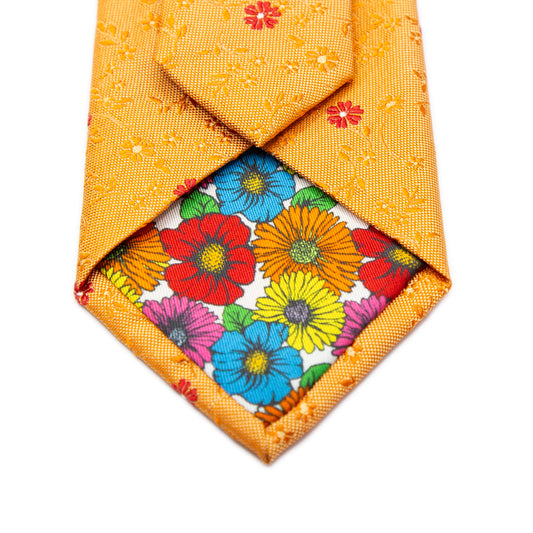 Orange Italian Mini Floral Silk Neck Tie