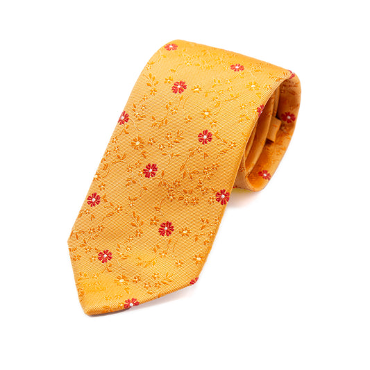 Orange Italian Mini Floral Silk Neck Tie