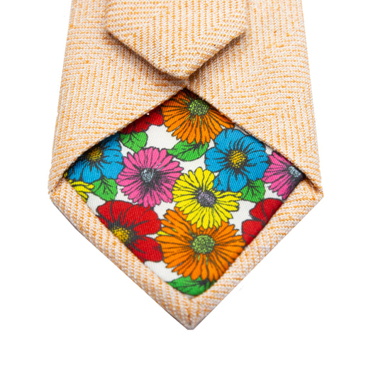 Soft Orange Italian Herringbone Weave Heavy Textured Silk Neck Tie