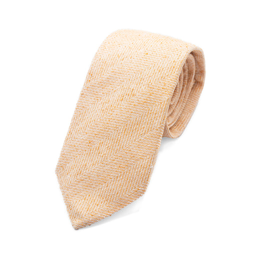 Soft Orange Italian Herringbone Weave Heavy Textured Silk Neck Tie