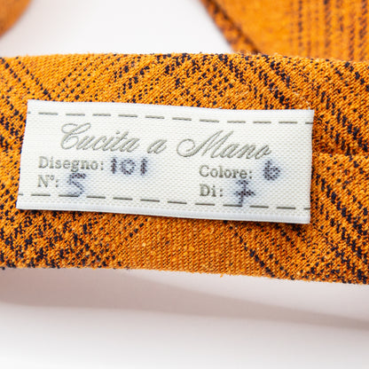 Orange Italian Heavy Woven Textured Check Silk Neck Tie