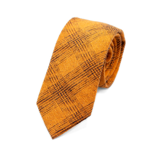 Orange Italian Heavy Woven Textured Check Silk Neck Tie