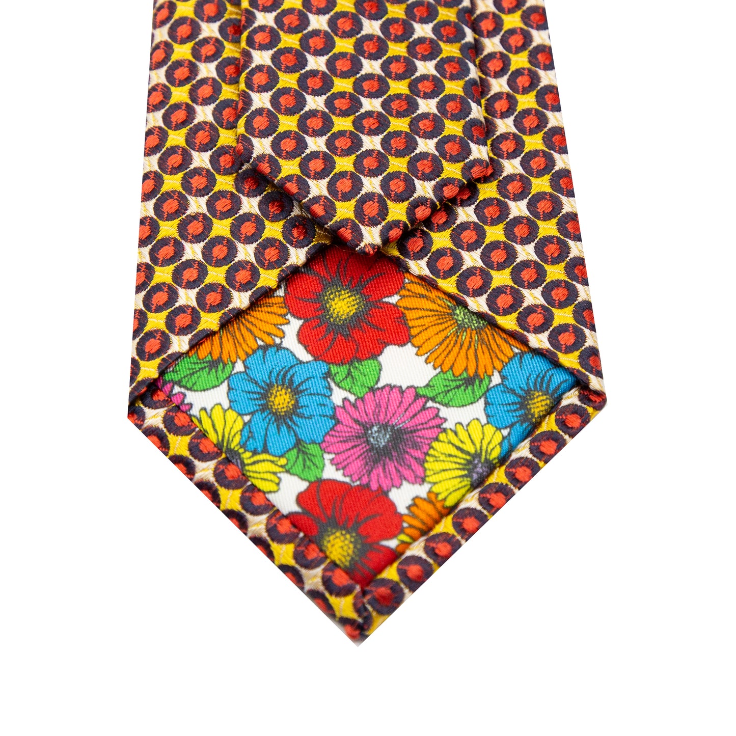 Gold/Orange Mens Italian Geometric Silk Neck Tie