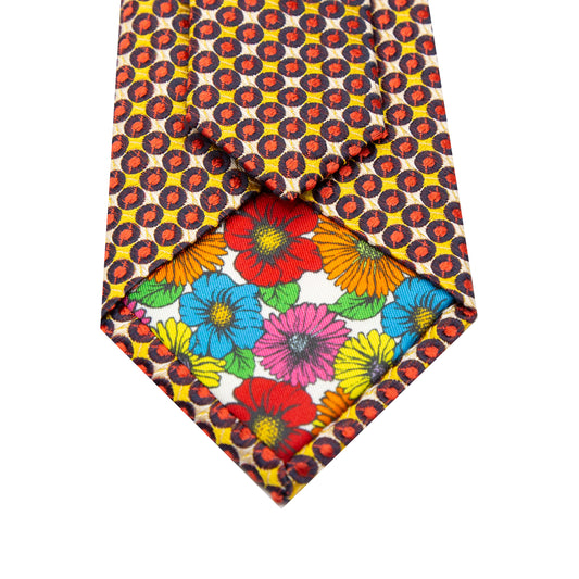 Gold/Orange Mens Italian Geometric Silk Neck Tie
