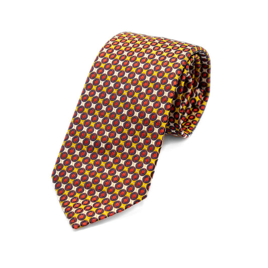 Gold/Orange Mens Italian Geometric Silk Neck Tie