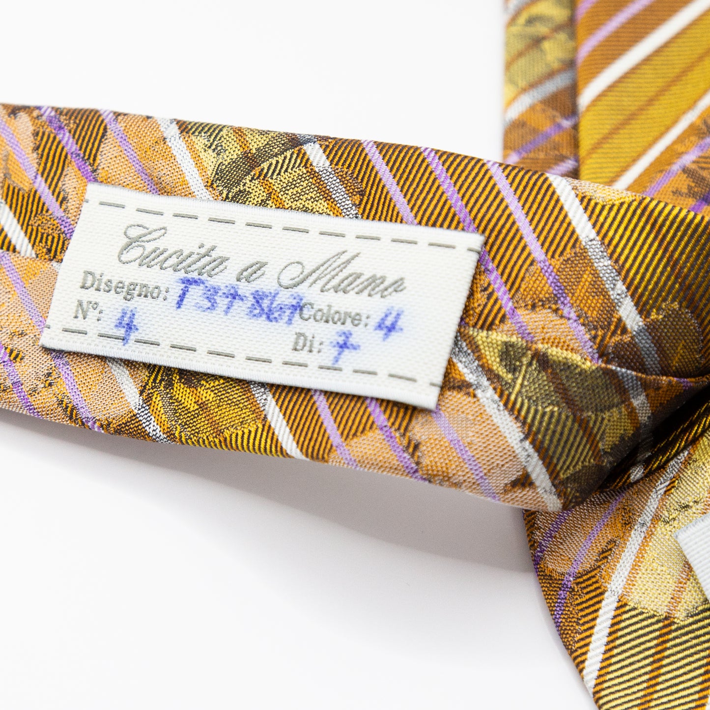 Gold/Orange Mens Italian Striped Floral Silk Neck Tie