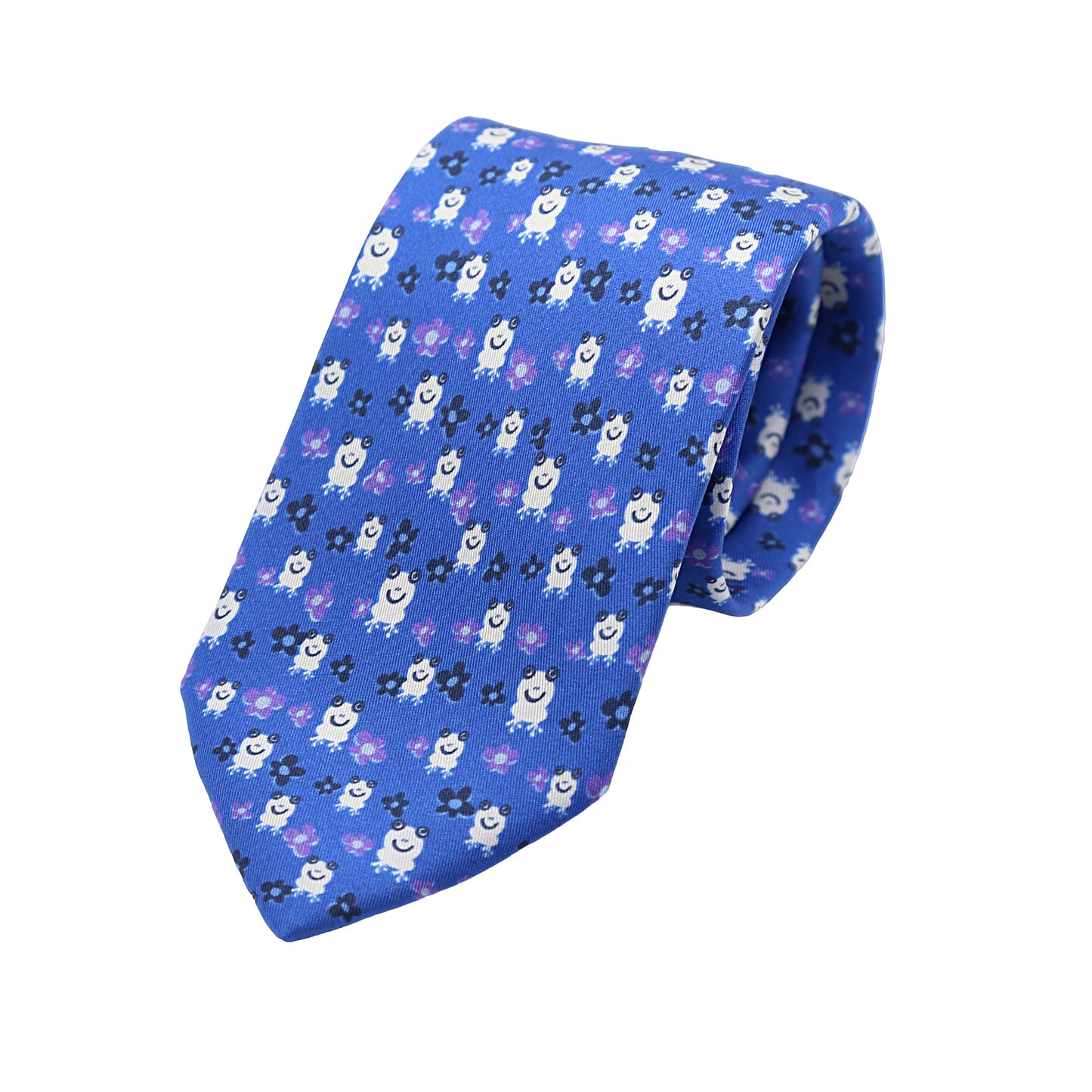 Royal Mens Italian Pure Silk Printed Frogs and Flowers Neck Ties