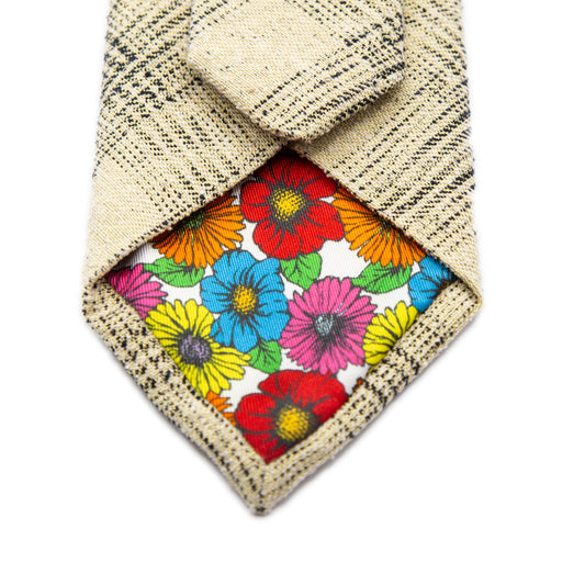 Beige Italian Heavy Woven Textured Check Silk Neck Tie