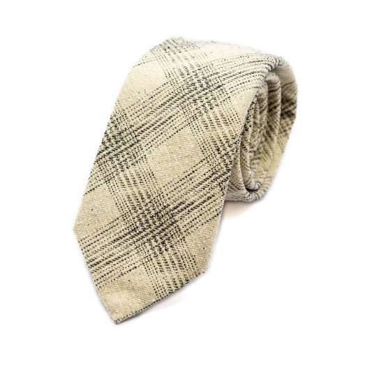 Beige Italian Heavy Woven Textured Check Silk Neck Tie