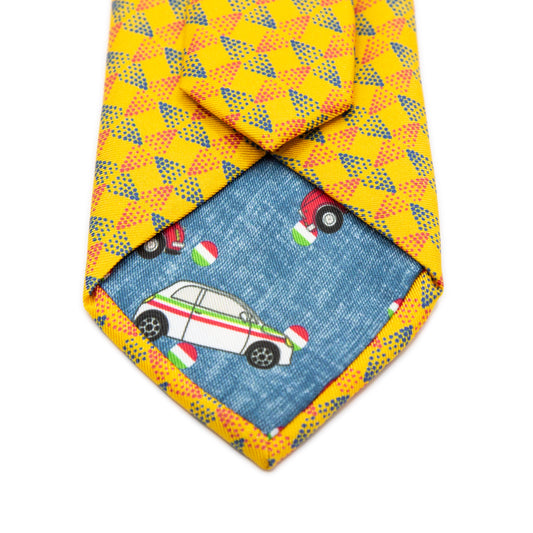 Gold/Navy Mens Italian Geometric Silk Neck Tie