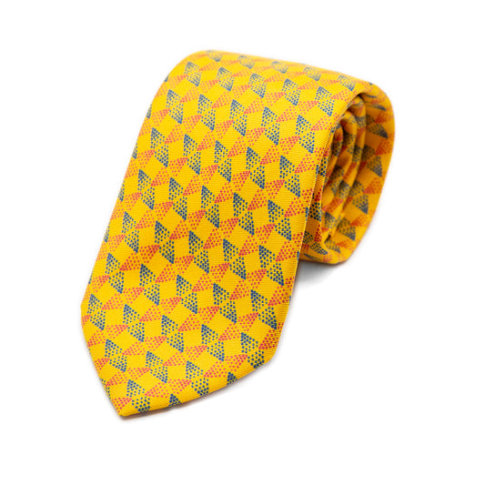 Gold/Navy Mens Italian Geometric Silk Neck Tie