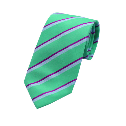 Green Mens Italian Pure Silk Striped Neck Tie