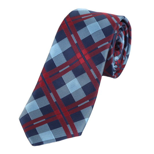 Sky/Navy/Burgundy Luxury Check Weave Neck Tie