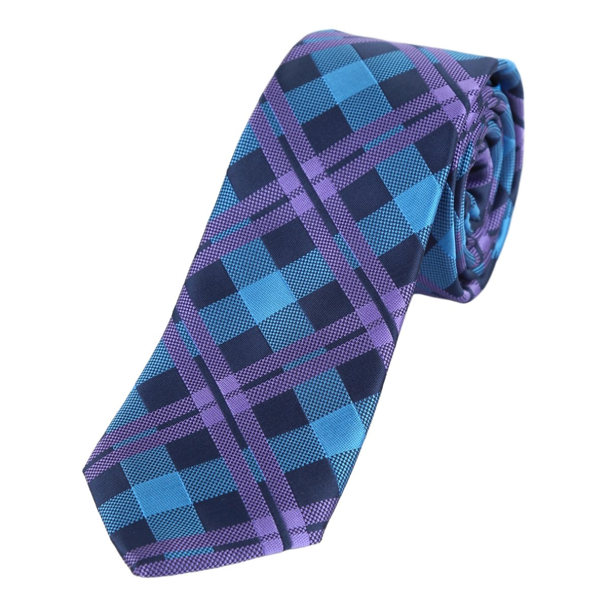Turquoise/Navy/Purple Luxury Check Weave Neck Tie