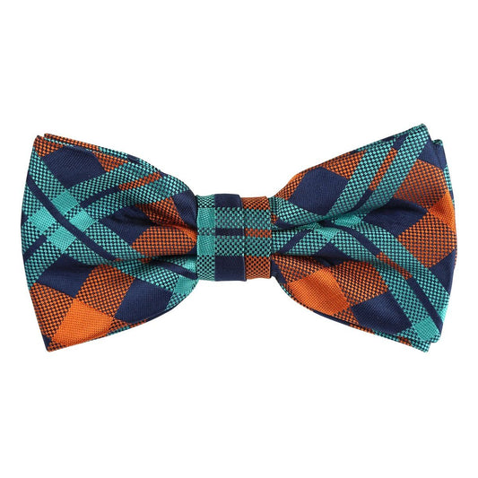 Orange/Navy/Aqua Luxury Check Weave Pre Tied Bow Tie