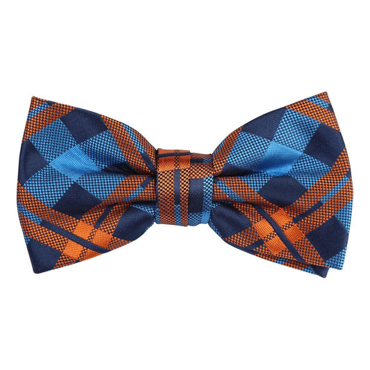 Turquoise/Navy/Orange Luxury Check Weave Pre Tied Bow Tie