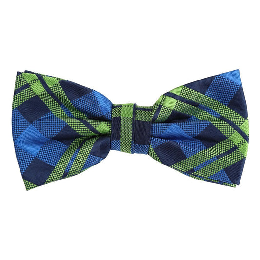 Blue/Navy/Lime Green Luxury Check Weave Pre Tied Bow Tie