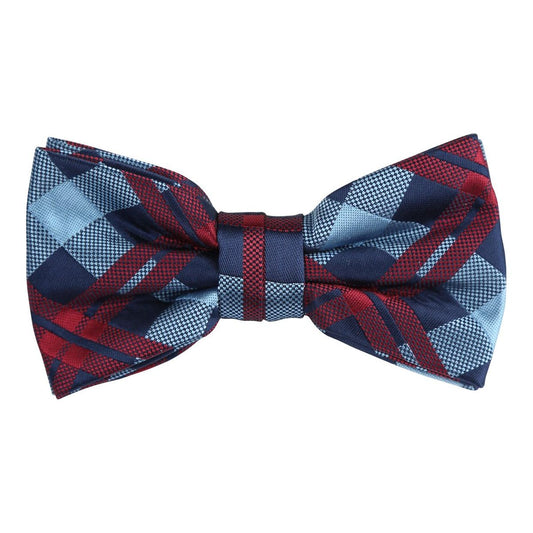 Sky/Navy/Burgundy Luxury Check Weave Pre Tied Bow Tie