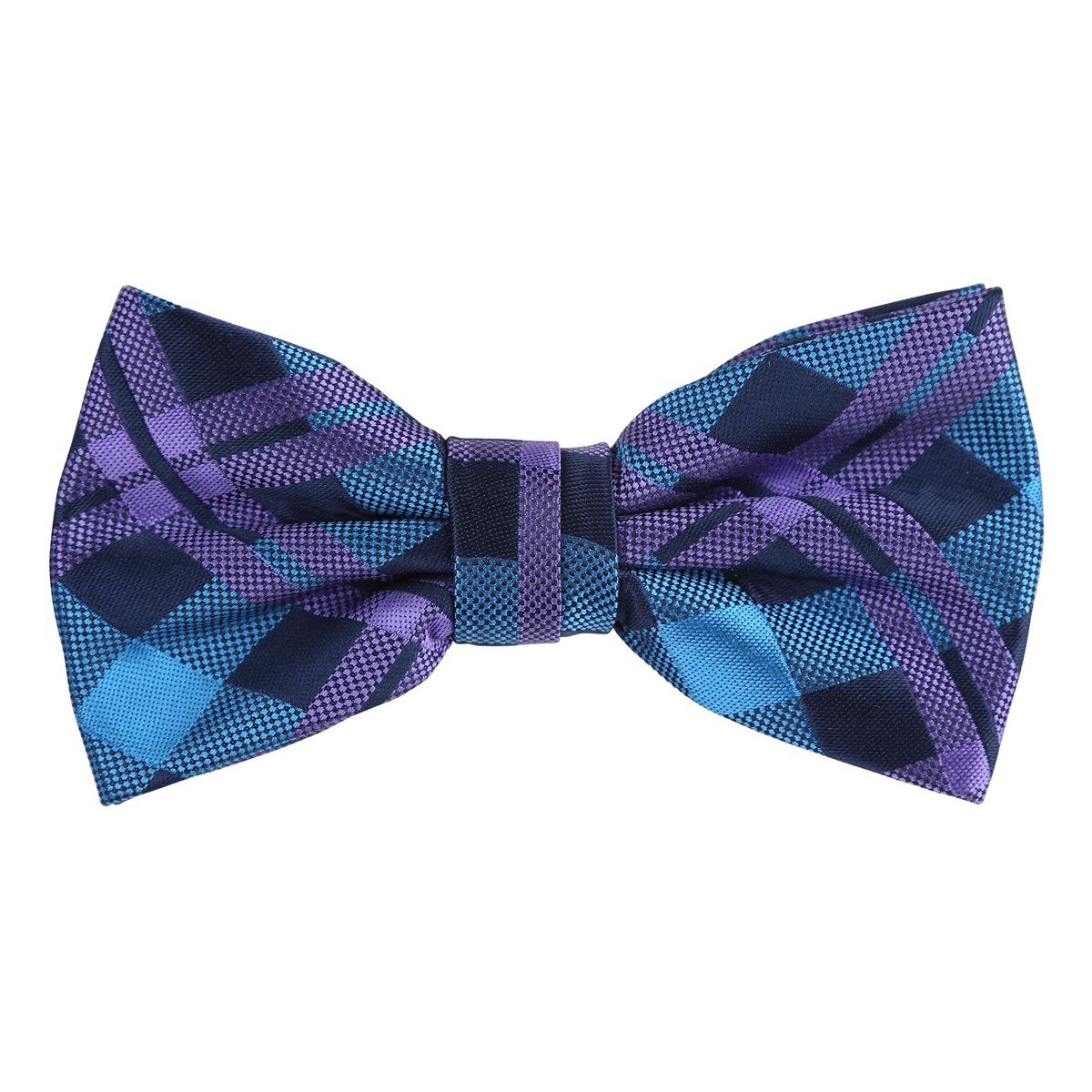 Turquoise/Navy/Purple Luxury Check Weave Pre Tied Bow Tie