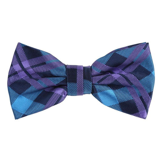 Turquoise/Navy/Purple Luxury Check Weave Pre Tied Bow Tie