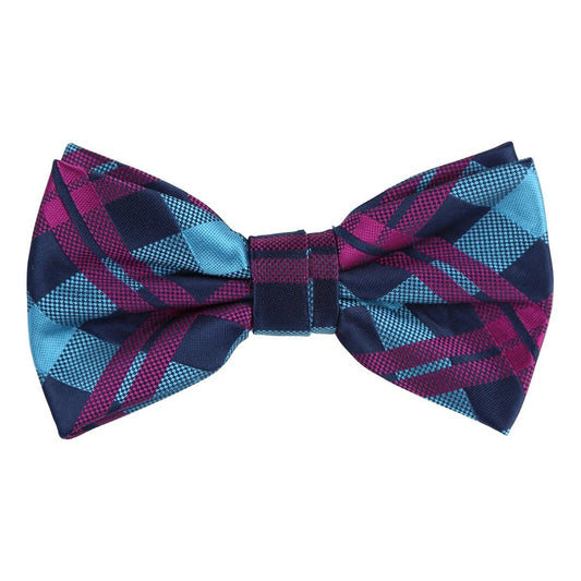 Turquoise/Navy/Magenta Luxury Check Weave Pre Tied Bow Tie