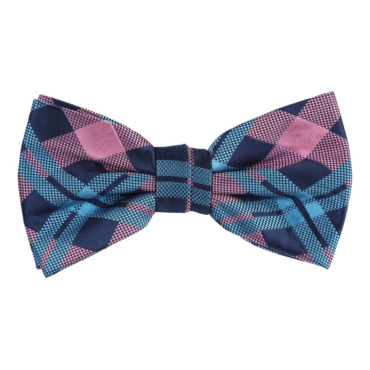 Pink/Navy/Turquoise Luxury Check Weave Pre Tied Bow Tie