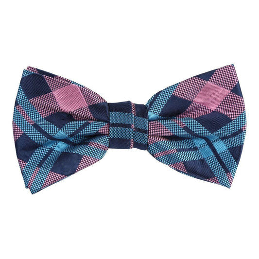 Pink/Navy/Turquoise Luxury Check Weave Pre Tied Bow Tie