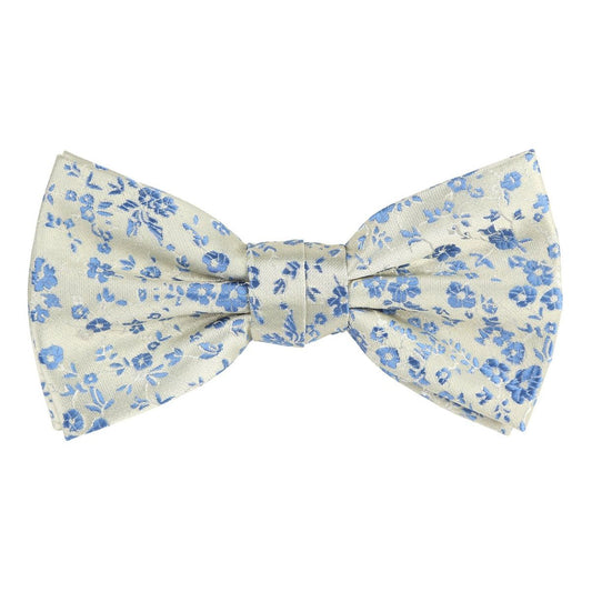 Beige/Slate Blue Luxury Floral Weave Bow Tie