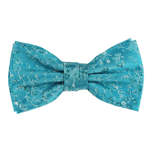 Aqua/Beige Luxury Floral Weave Bow Tie