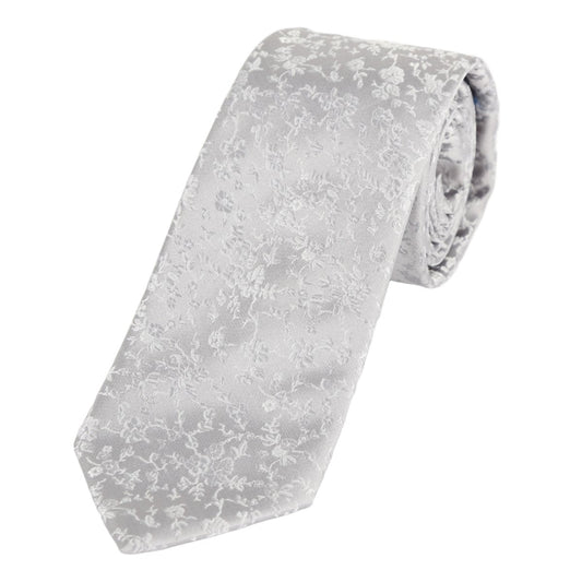 Silver Luxury Floral Weave Neck Tie