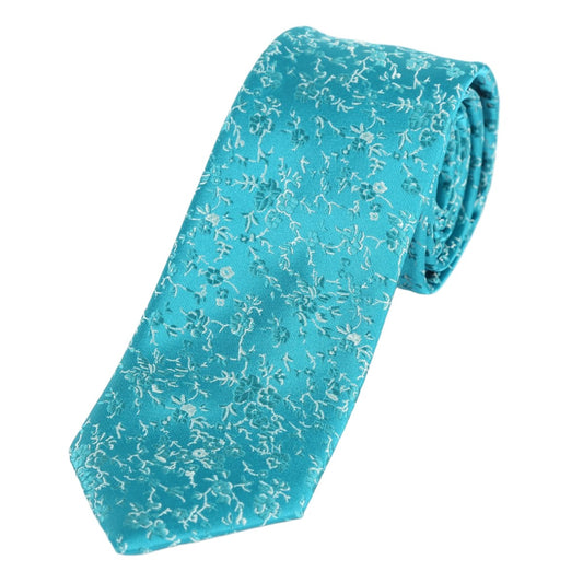 Aqua/Beige Luxury Floral Weave Neck Tie