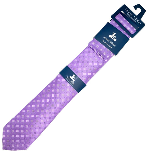 Purple/Grey Geometric Pocket Square and Tie Combo Set