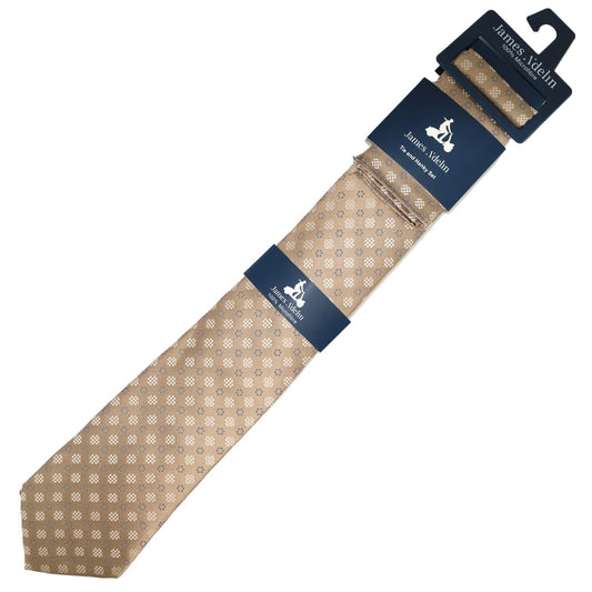 Taupe Geometric Pocket Square and Tie Combo Set
