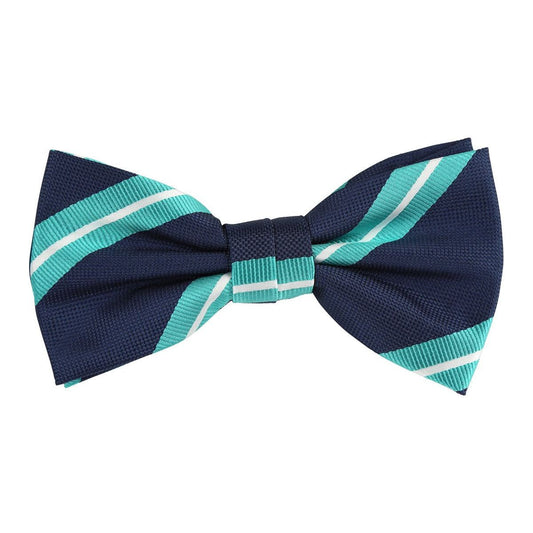 Navy/Aqua/White Luxury Regimental Striped Weave Bow Tie