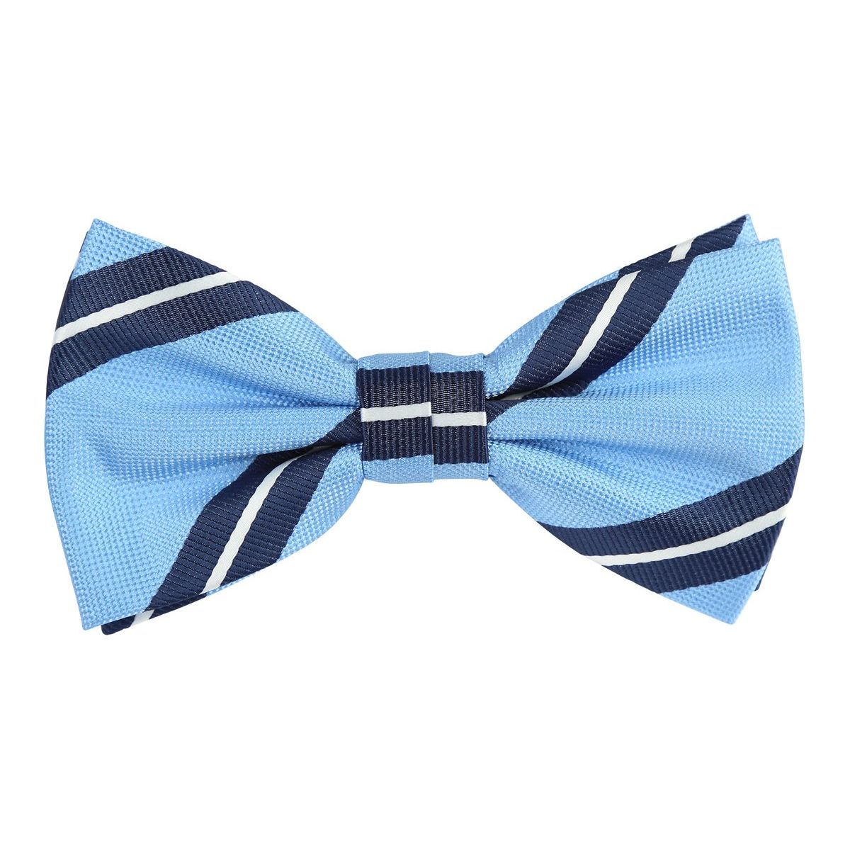 Sky/Navy/White Luxury Regimental Striped Weave Bow Tie