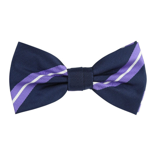 Navy/Purple/White Luxury Regimental Striped Weave Bow Tie