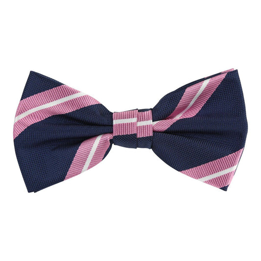 Navy/Pink/White Luxury Regimental Striped Weave Bow Tie