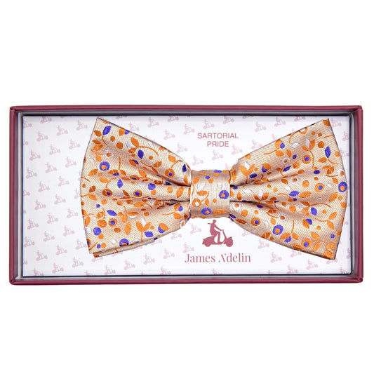 Soft Orange Luxury Mini Floral Weave Bow Tie