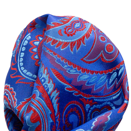 Royal/Blue/Red Luxury Paisley Weave Pocket Square