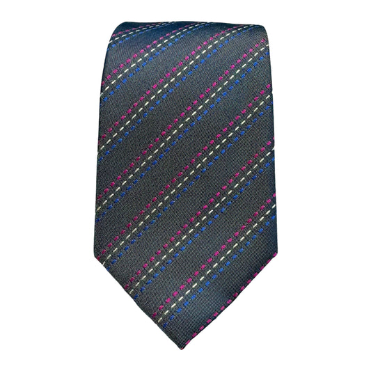 Soft Grey Mens Luxury Silk Satin Stitch Striped Neck Ties