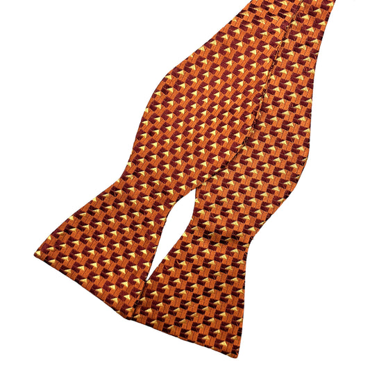 Orange Luxury Silk Geometric Weave Self Tied (T.Y.O.) Bow Tie