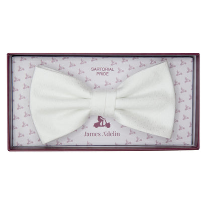 White Mini Spotted Weave Bow Tie