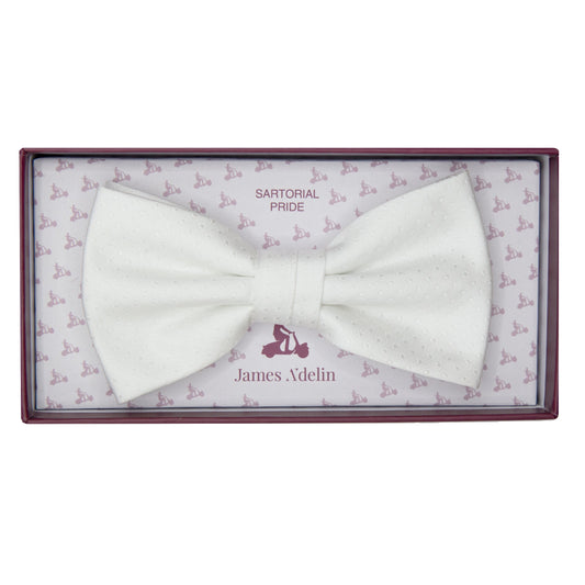 White Mini Spotted Weave Bow Tie