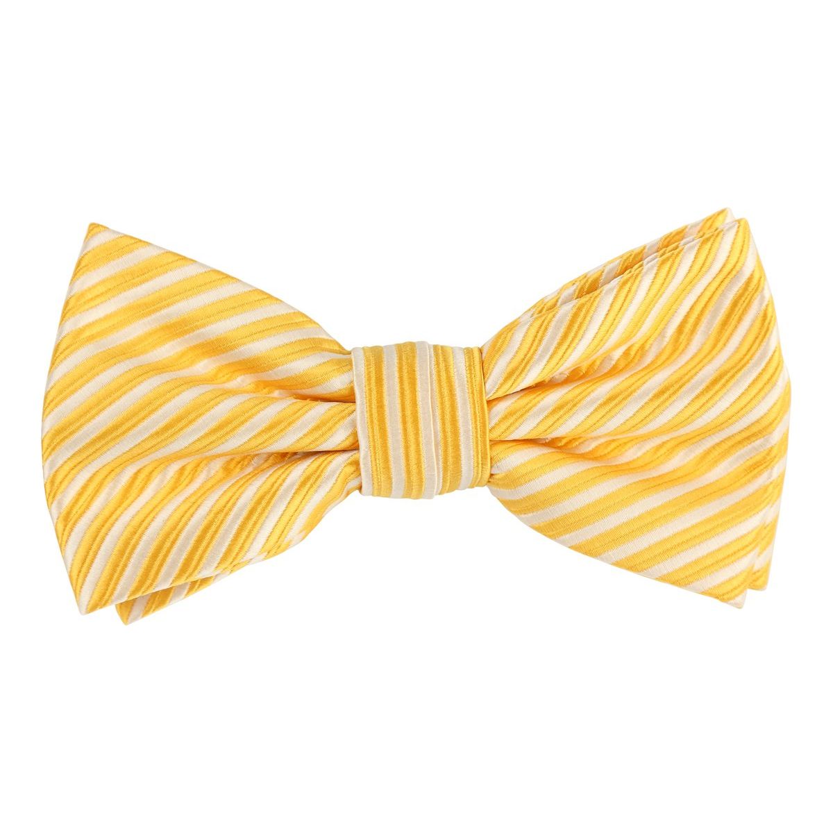Gold/White Diagonal Mini Striped Weave Bow Tie