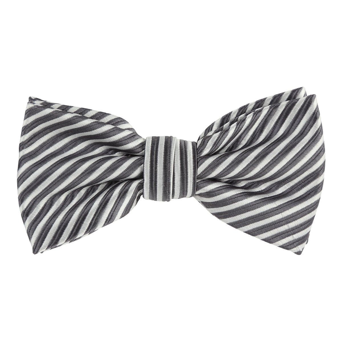 Charcoal/White Diagonal Mini Striped Weave Bow Tie