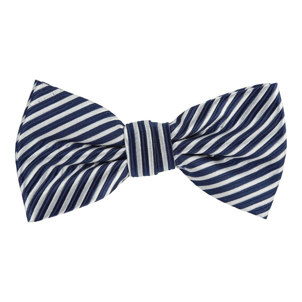 Navy/White Diagonal Mini Striped Weave Bow Tie