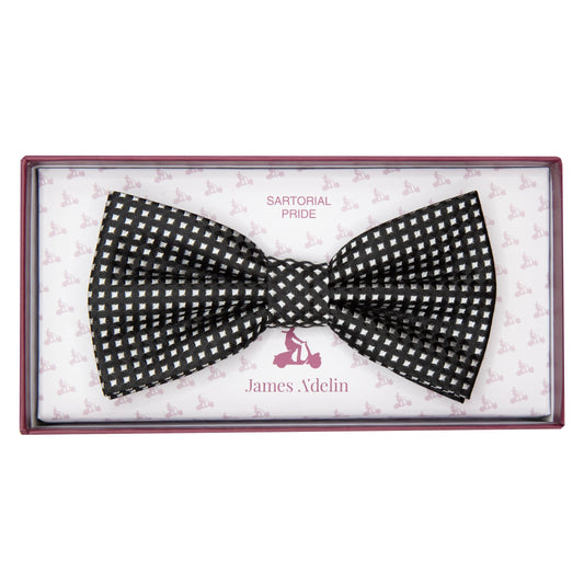 Black/White Luxury Gingham Textured Weave Pre Tied Bow Tie